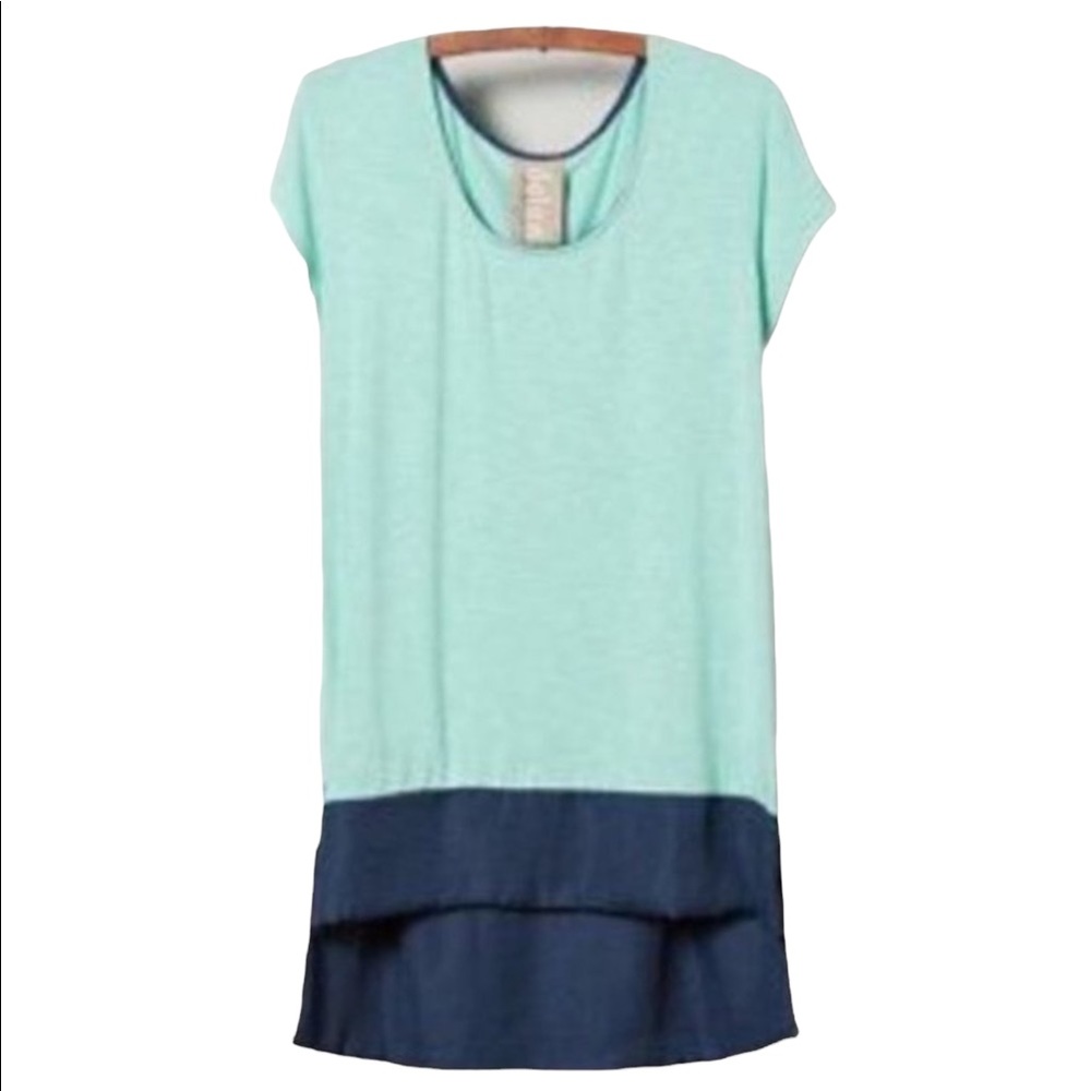 Anthropologie Dolan Pipa Colorblock Tee Tunic in Green and Navy Size Large